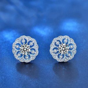 Certified 1ct. t.w. Diamond Flower Earrings 18k White Gold over Italian Silver